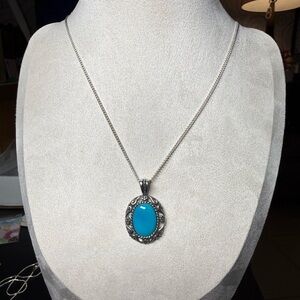 Carolyn Pollack Sterling Silver Necklace with Bright Turquoise Oval Pendant